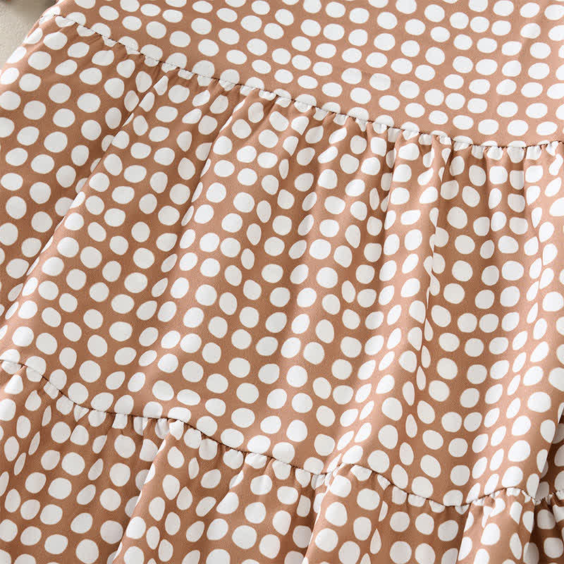Buddha Stones Summer Elegant Polka Dot A Line Ruffle Hem Short Sleeve Knee Length Dress