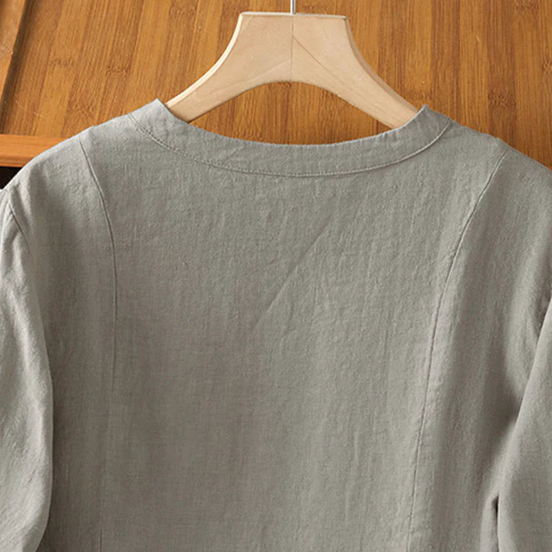 Buddha Stones Fall Commute Patchwork Plain Design Long Sleeve Women's Cotton Buttons Shirt