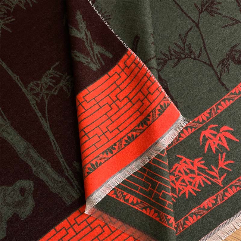 Buddha Stones Winter Bamboo Leaf Little Bird Pattern Cozy Scarf Shawl