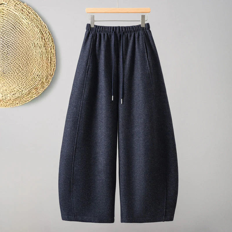 Buddha Stones Plain Cotton Lace-Up Design Thick Women's Pants With Pockets