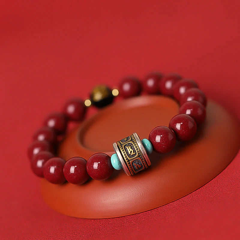 Buddha Stones 925 Sterling Silver Chinese Zodiac Natal Buddha Cinnabar Om Mani Padme Hum Calm Bracelet