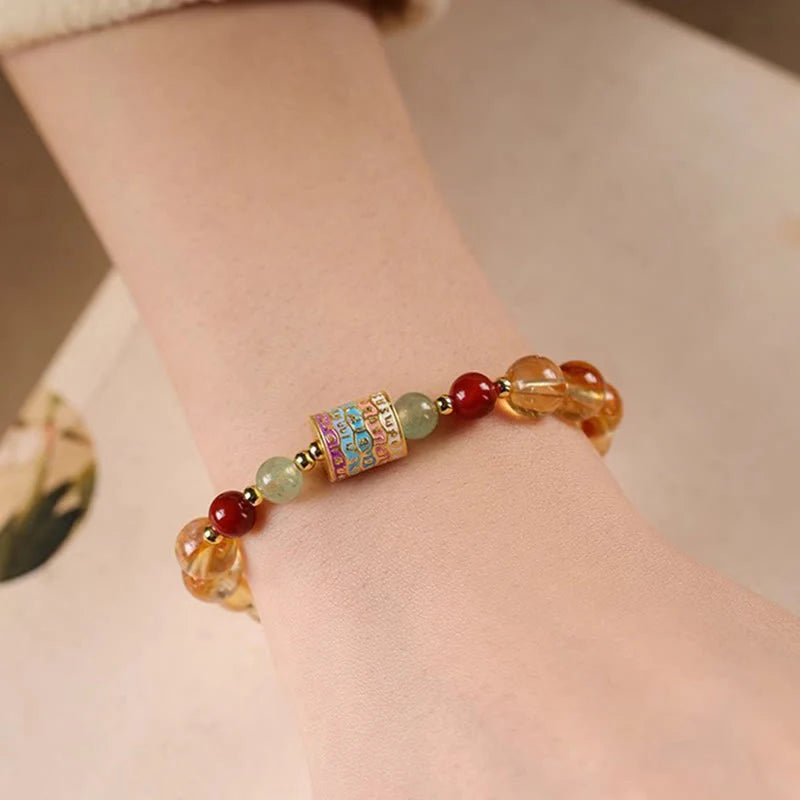 Buddha Stones Natural Citrine Colorful Prayer Wheel Creativity Bracelet