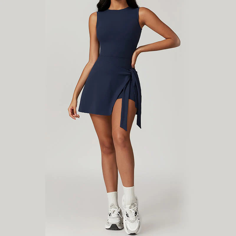 Buddha Stones Solid Color Sports Tennis Yoga Lace-up Women Sports Dress