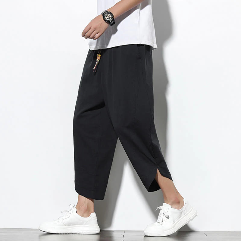 Buddha Stones Casual Summer Drawstring 7-8 Length Linen Men's Harem Pants With Pockets