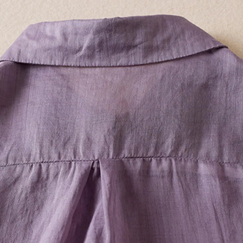 Buddha Stones Retro Plain Fake Two Pieces Button Half Sleeve Design Women's Cotton Linen Shirt