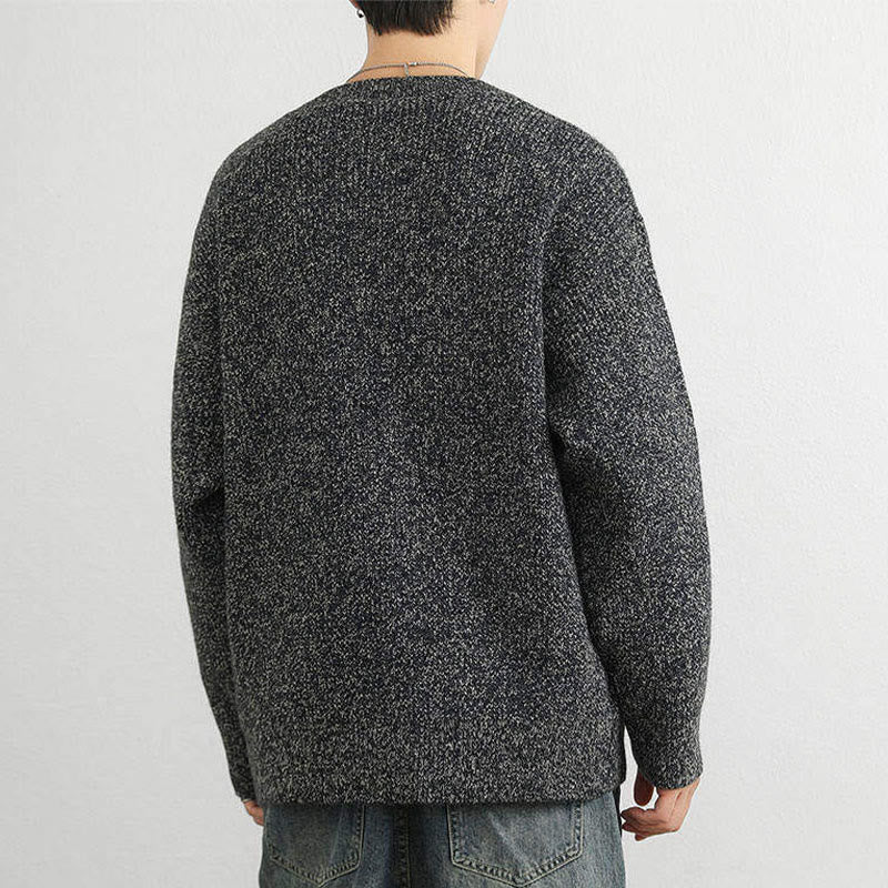 Buddha Stones Winter V-Neck Buttons Ribbed Design Warm Men's Long Sleeve Knitted Sweater