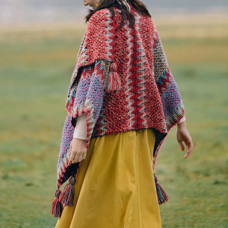 Buddha Stones Tibetan Shawl Warm Cloak Tibetan Tassel Scarf