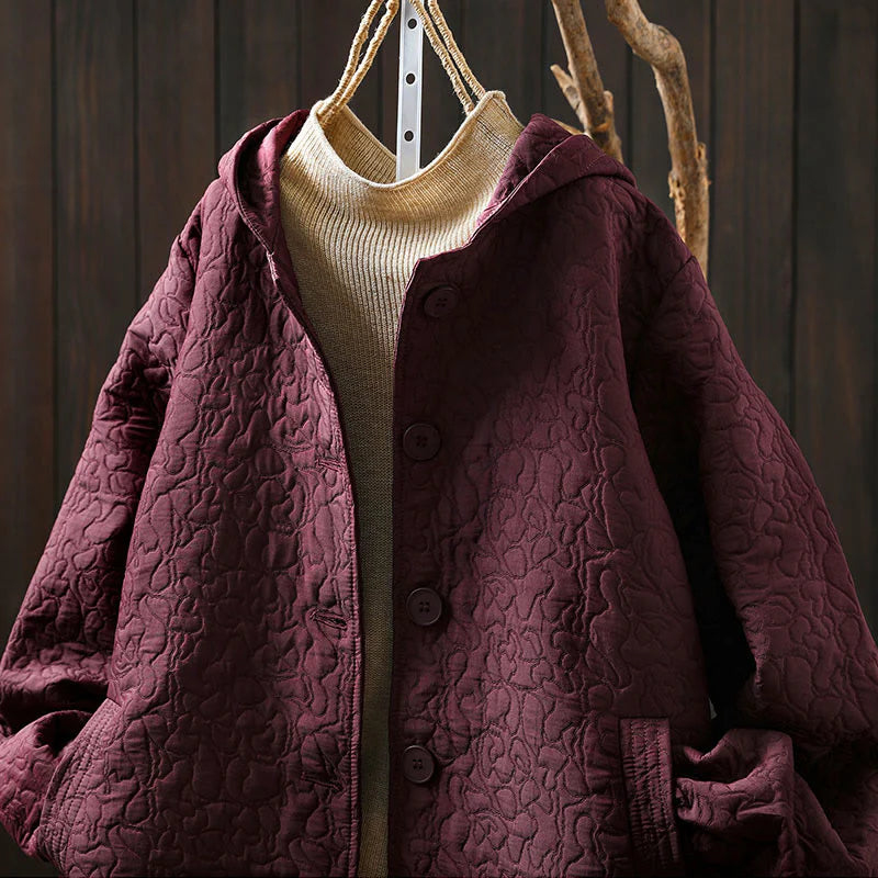 Buddha Stones Fall Buttons Long Sleeve Mid-length Jacquard Cotton Women's Jacket With Pockets