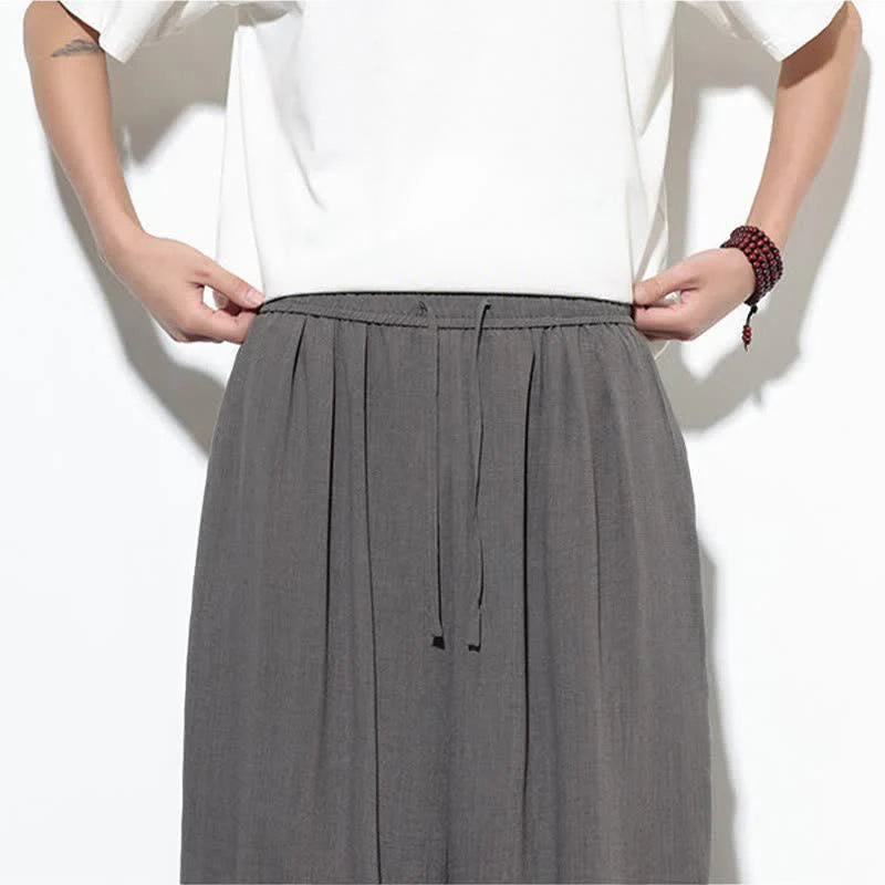 Buddha Stones Spring Solid Color Drawstring Elastic Design Men's Harem Capri Pants