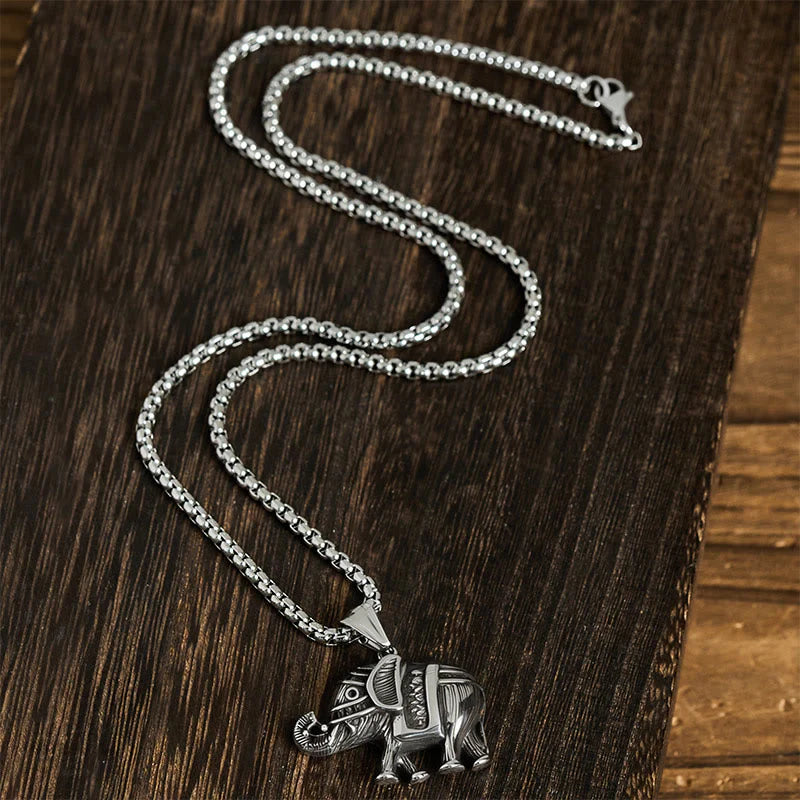 Buddha Stones Titanium Steel Elephant Strengthen Necklace Pendants