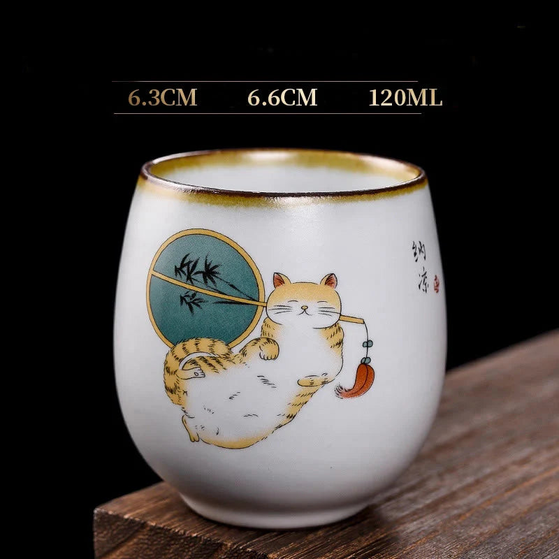 Buddha Stones Cute Lying Cat Branches Teacup Kung Fu Tea Cup