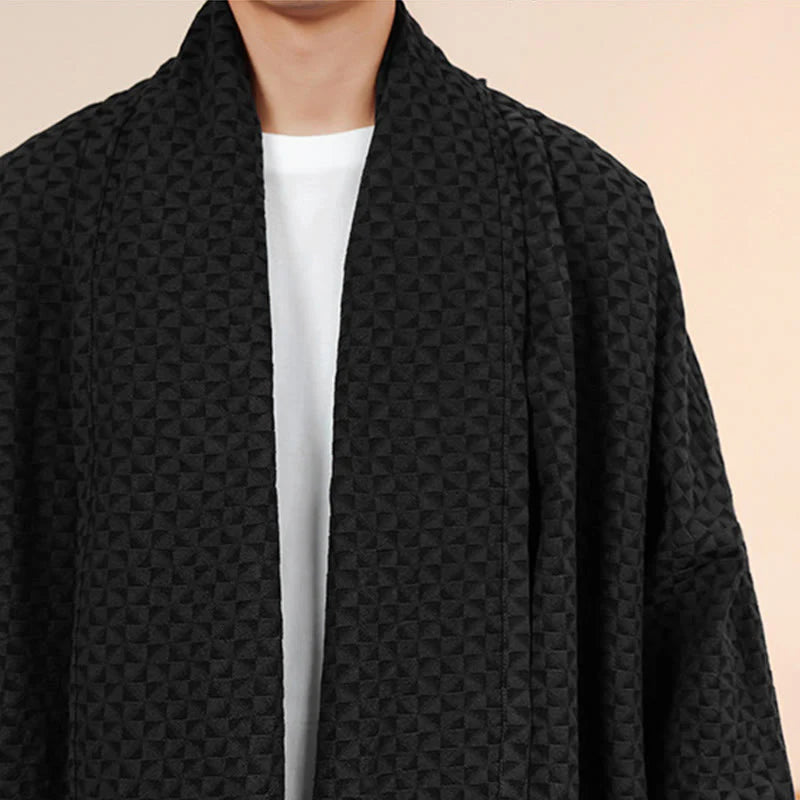 Buddha Stones Winter Jacquard Simple Design Men's Cotton Long Sleeve Kimono