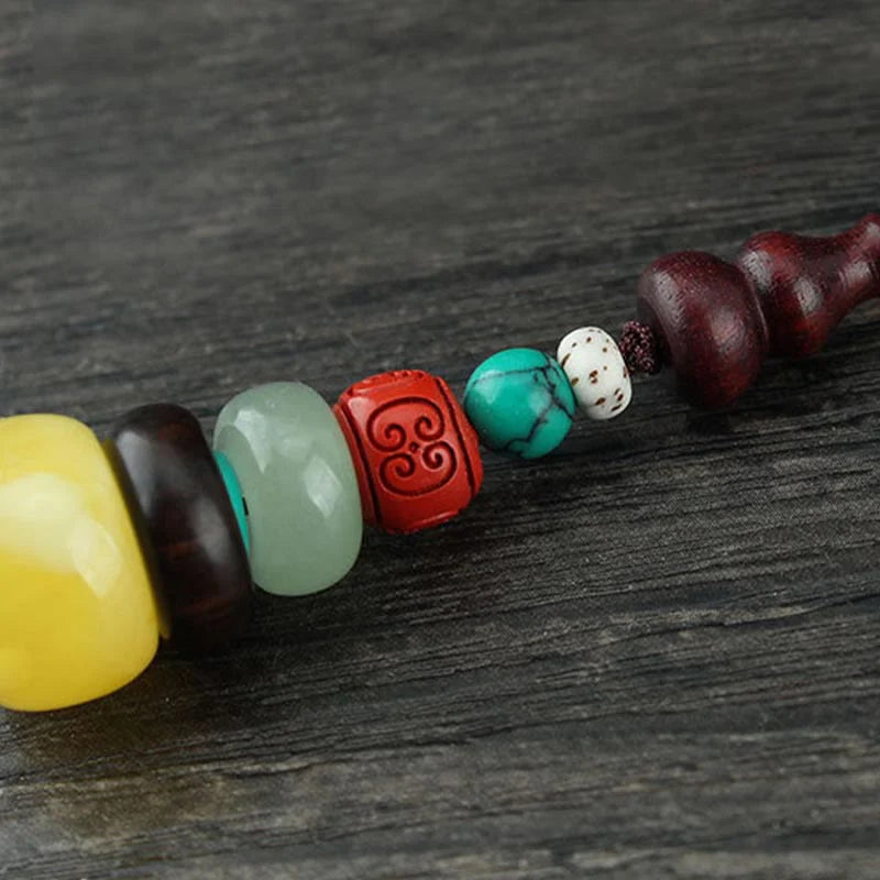 Buddha Stones Green Sandalwood Ebony Wood Gourd Seven Layer Pagoda Positive Phone Hanging Decoration