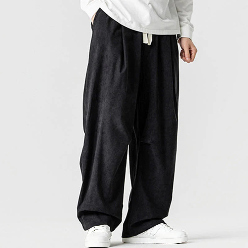 Buddha Stones Winter Drawstring Corduroy Cotton Men's Wide Leg Pants With Pockets