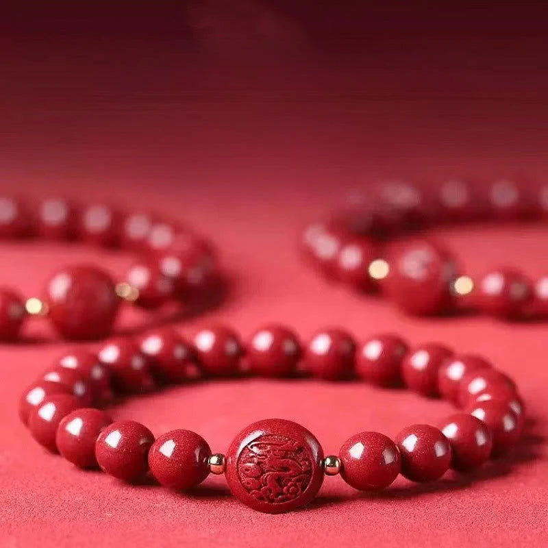 Buddha Stones Chinese Zodiac Year Of The Horse Carved Cinnabar Peaceful Blessing Bracelet