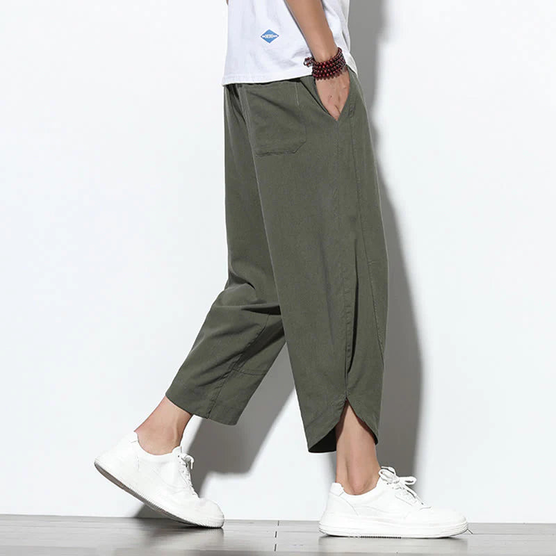 Buddha Stones Casual Summer Drawstring 7-8 Length Linen Men's Harem Pants With Pockets