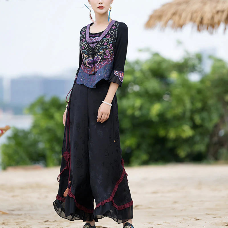 Buddha Stones Vintage Frog-Button Embroidery Purple Flower Tang Suit Design Sleeveless Vest (Extra 30% Off | USE CODE: FS30)