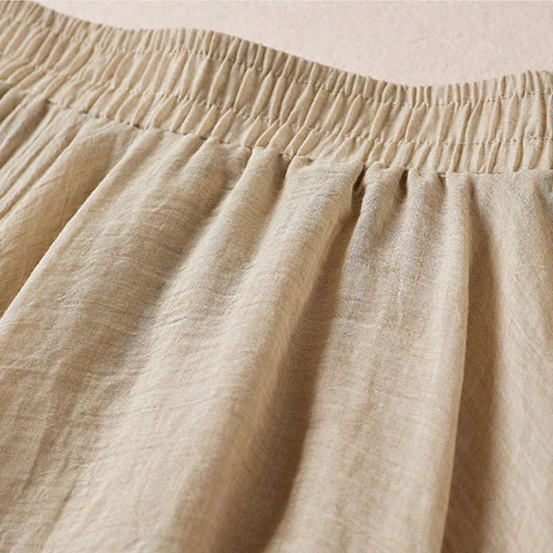Buddha Stones Vintage Casual Pure Color High Waist Cotton Women's Skirt