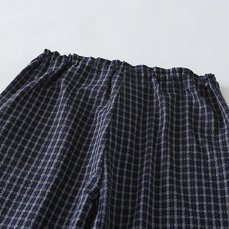 Buddha Stones Casual Plaid Pattern Women's Cotton Wide Leg Pants With Pockets