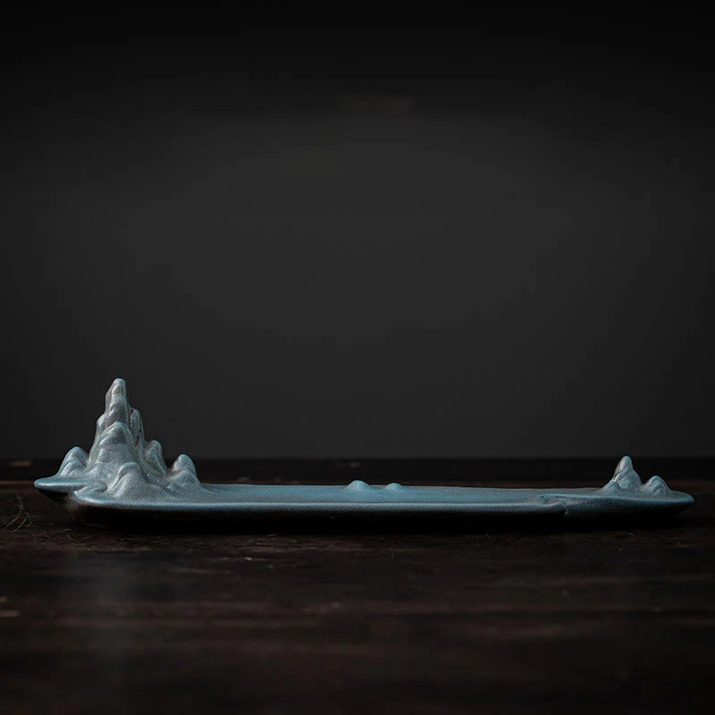 Buddha Stones Mountains Boat Design Spiritual Healing Ceramic Stick Incense Burner Decoration