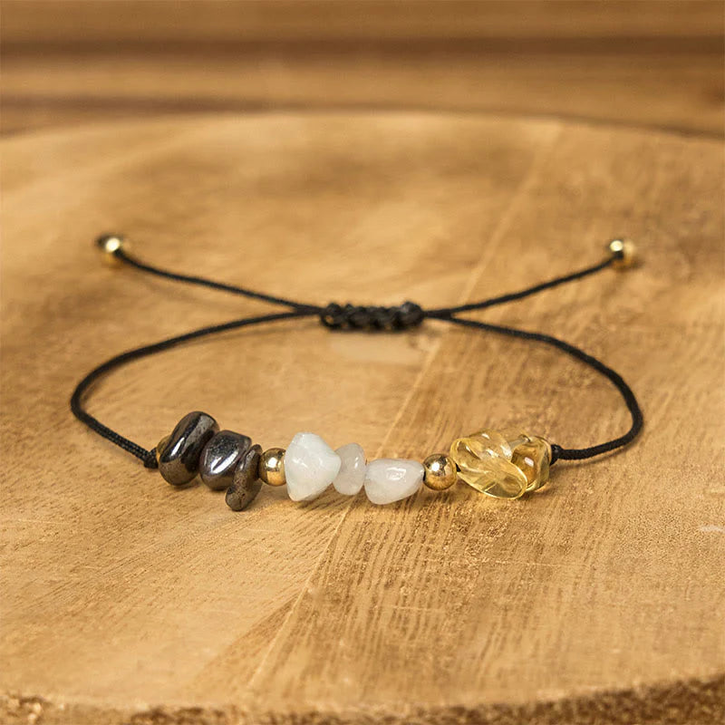 Buddha Stones Citrine Green Aventurine Pyrite Success Rope Card Bracelet