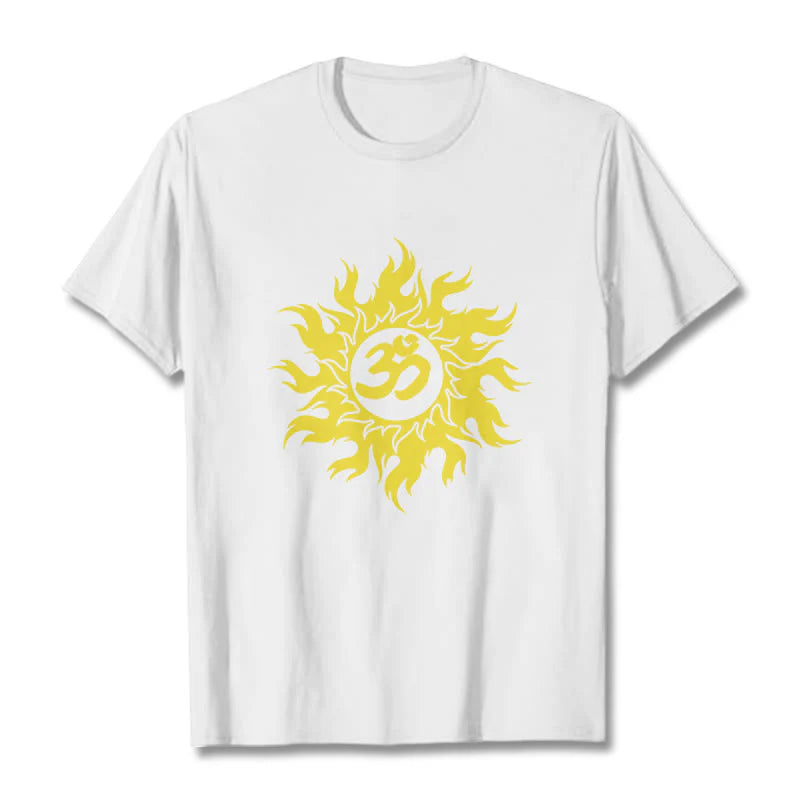 Buddha Stones OM Mantra Sanskrit Gold Sun Tee T-shirt