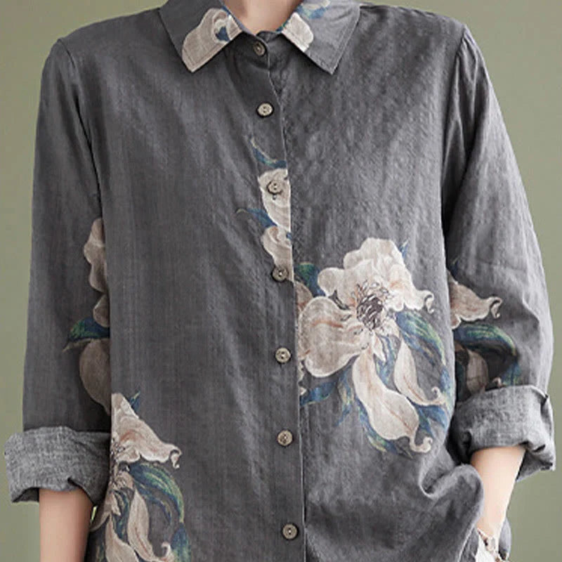 Buddha Stones Literary Artistic Flower Print Cotton Clothing