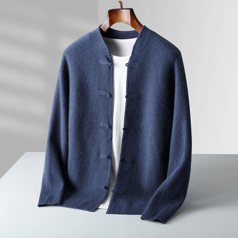 Buddha Stones Winter Solid Color Chinese Frog-Button Men's Wool Long Sleeve Sweater