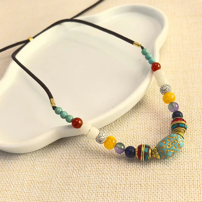 Buddha Stones Tibetan Handmade Turquoise Beads Balance Necklace Pendant