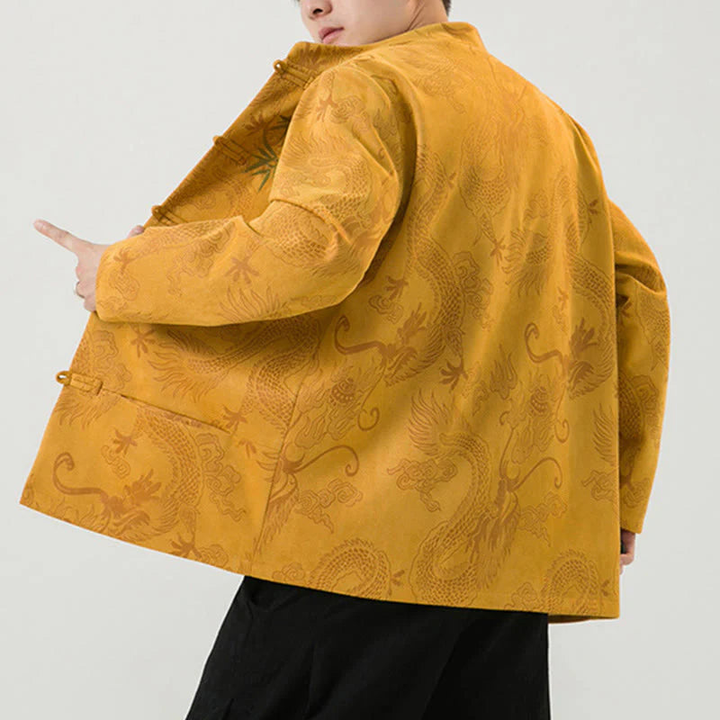 Buddha Stones Bamboo Dragon Frog-Button Desgin Long Sleeve Men's Jacket