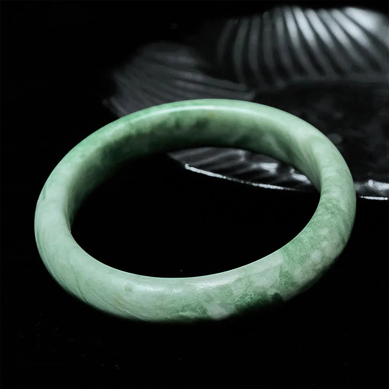 Buddha Stones Natural Jade Simple Design Prosperity Cuff Bangle Bracelet