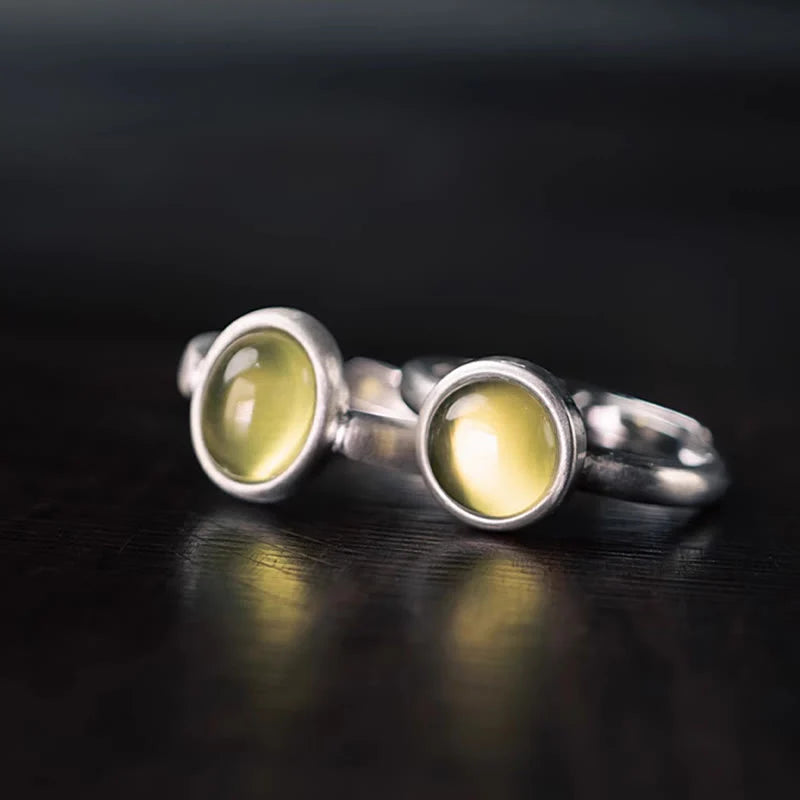 Buddha Stones Natural 925 Sterling Silver Prehnite Citrine Adjustable Happiness Ring