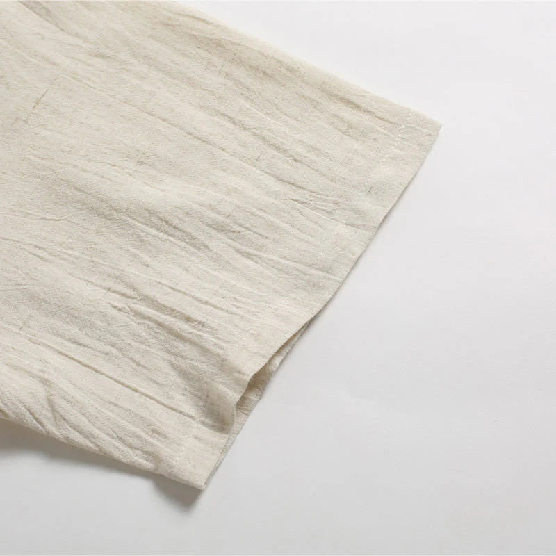 Buddha Stones Men's Solid Color Round Neck Short Sleeve CottonÂ Linen Shirt