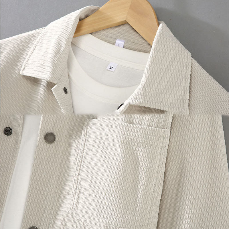Buddha Stones Commute Lapel Design Buttons Men's Long Sleeve Jacket With Pockets