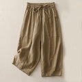 Buddha Stones Casual Plain Solid Color Patchwork Women's Polyester 7-8 Length Wide Leg Pants With Pockets