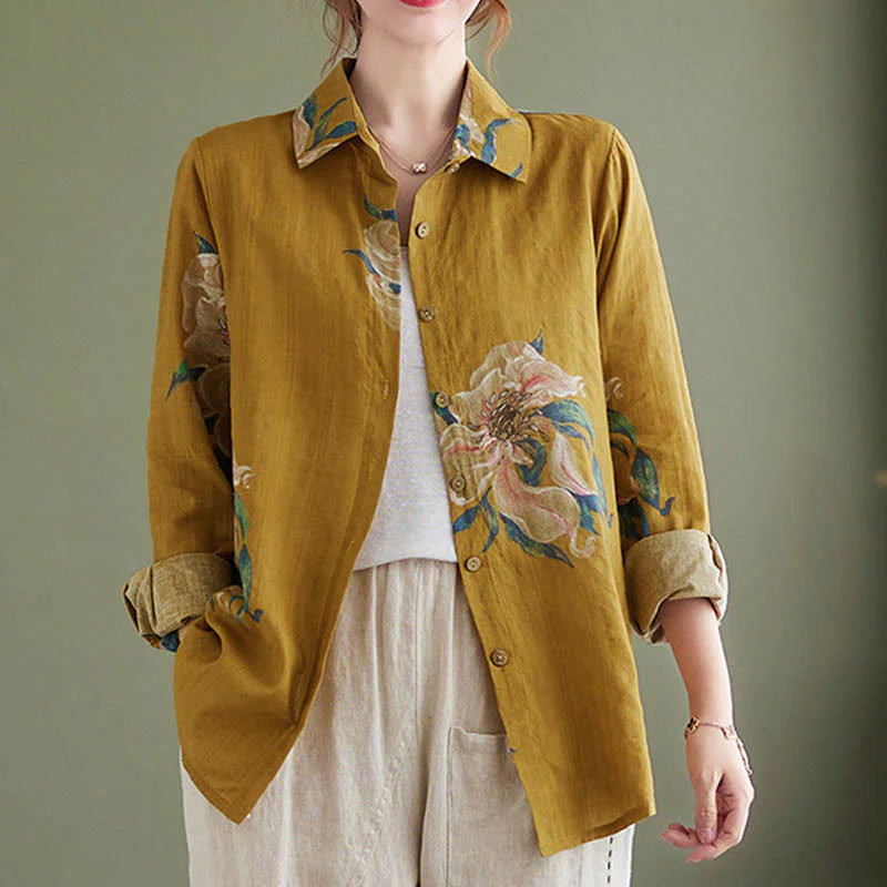Buddha Stones Literary Artistic Flower Print Cotton Clothing
