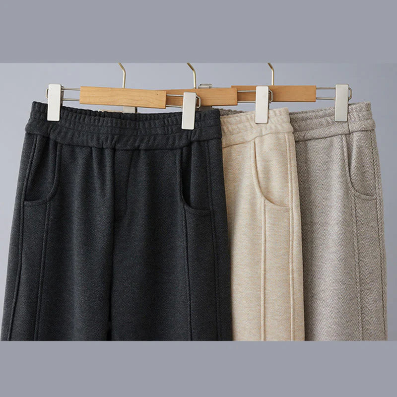 Buddha Stones Plain Color Blocking Cotton Thick Casual Women's Pants With Pockets