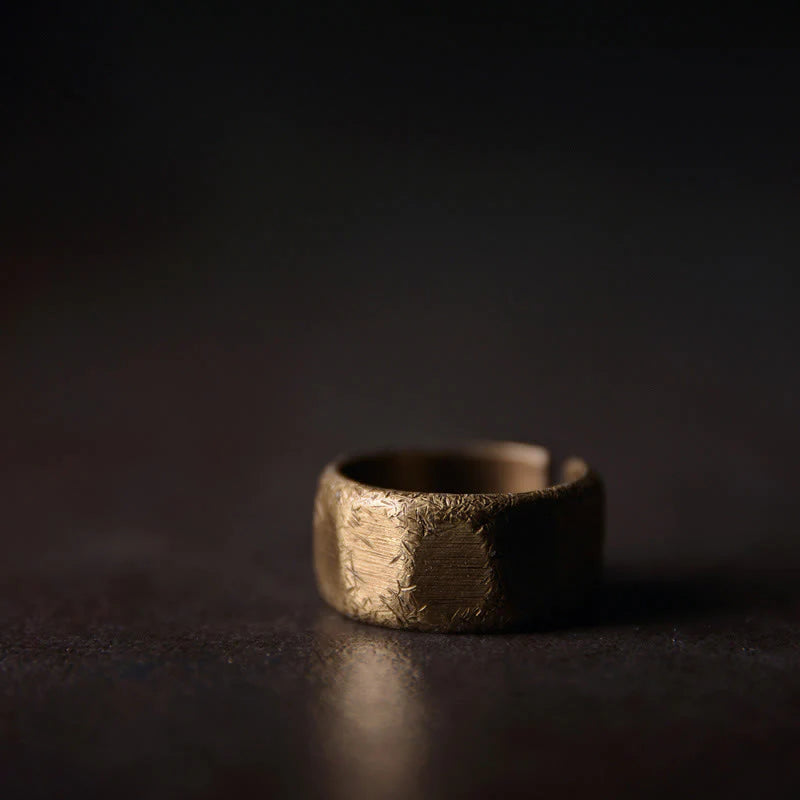 Buddha Stones Tibetan Simple Design Copper Brass Frosted Wealth Ring