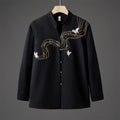 Buddha Stones Winter Embroidered Butterfly Ribbon Fleece-Lined Men's Cotton Long Sleeve Jacket