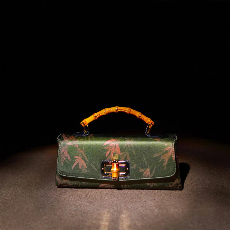 Buddha Stones Leaves Branches Bamboo Handle Metal Chain Crossbody Bag Hangbags