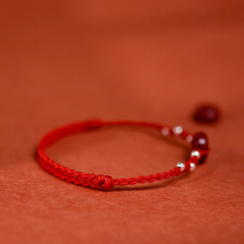 Buddha Stones Cinnabar Peace Buckle Handmade String Adjustable Blessing Bracelet Anklet