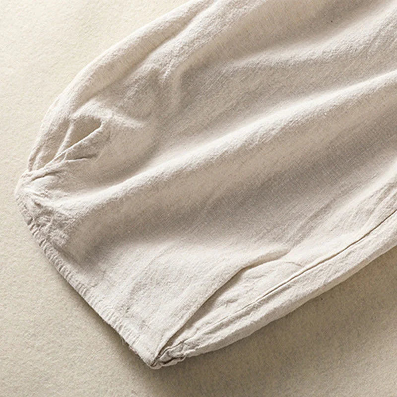 Buddha Stones Casual Embroidery Women's Cotton Linen 7-8 Length Harem Pants With Pockets
