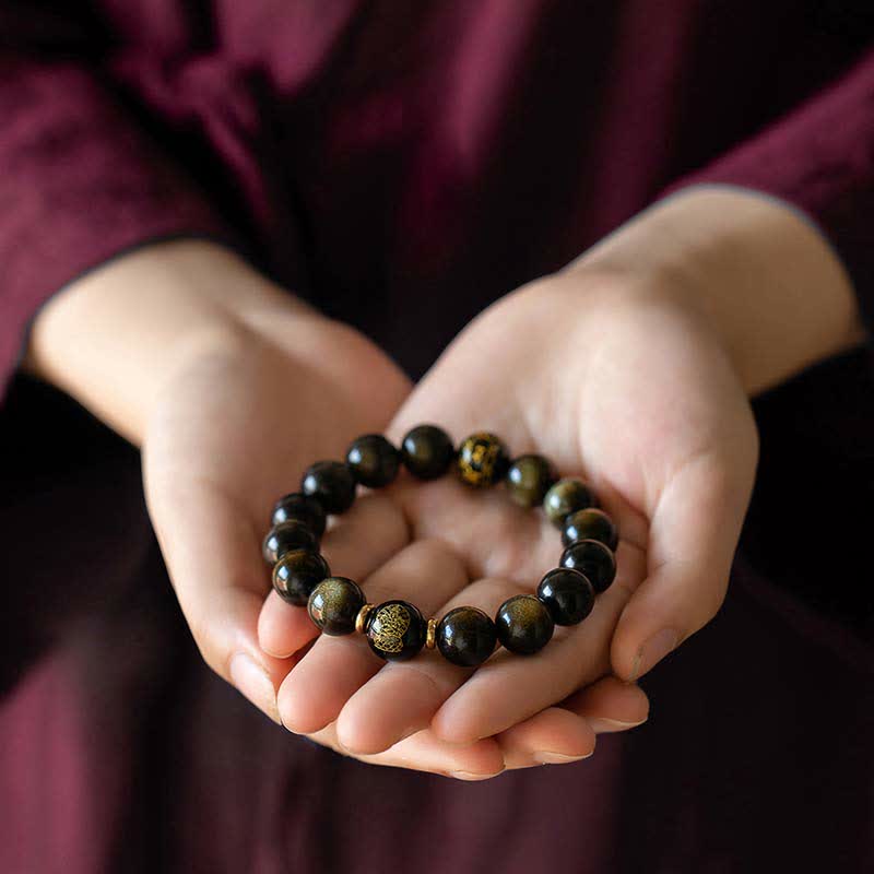 Buddha Stones Chinese Zodiac Natal Buddha Gold Sheen Obsidian Wealth Protection Bracelet