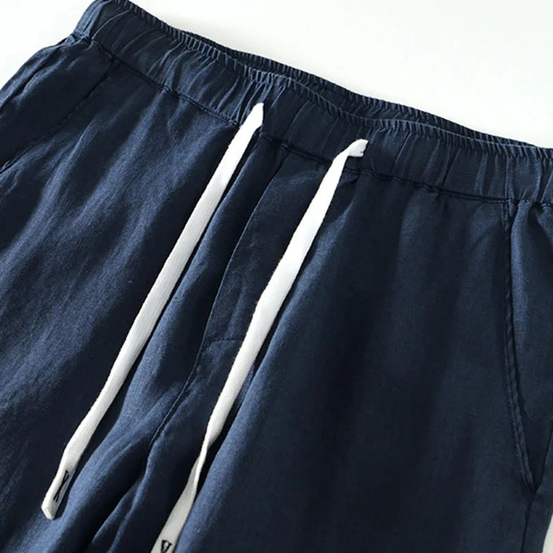 Buddha Stones Fall Solid Drawstring Elastic Waist Men's Linen Ankle-Length Pants With Pockets