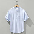 Buddha Stones Summer Solid Men's Half Button Short Sleeve Cotton Shirt