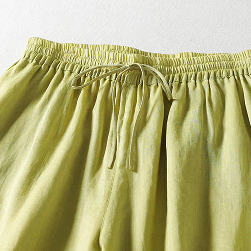 Buddha Stones Solid Color Lace-up Women's Wide Leg Pants