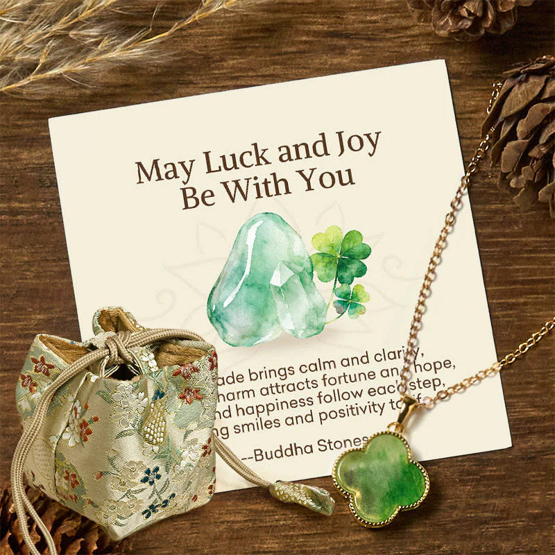 Buddha Stones May Luck and Joy Be With You Jade Necklace Includes Gift Message Card