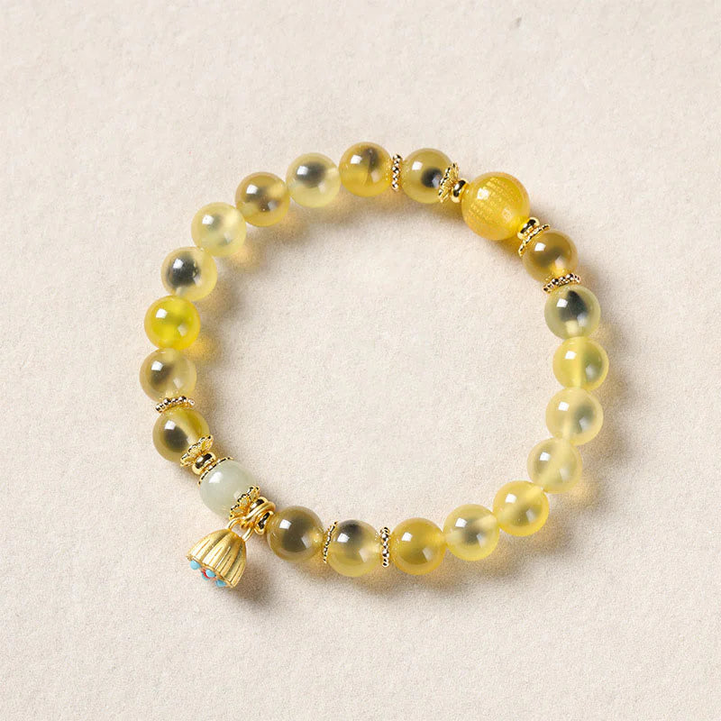 Buddha Stones Natural Colorful Candy Agate Golden Lotus Pod Healing Bracelet