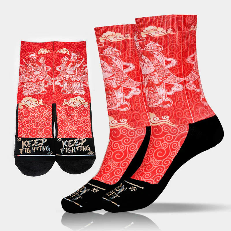 Buddha Stones Casual God Of Wealth Auspicious Clouds Micro Crew Men Women Unisex Socks