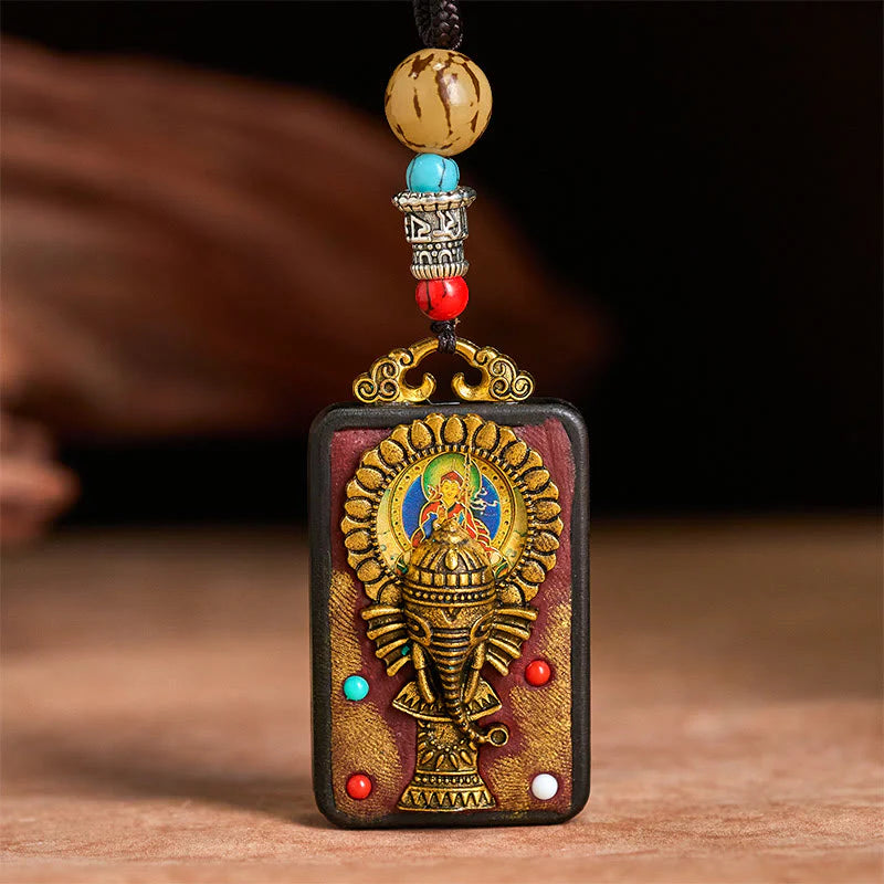 Buddha Stones Tibetan Ganesh Ganpati Elephant Ebony Wood Rope Peace Necklace Pendant